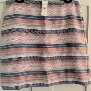 LOFT- Mid length skirt multi-color of pink,cream and blue- Brand New with tags